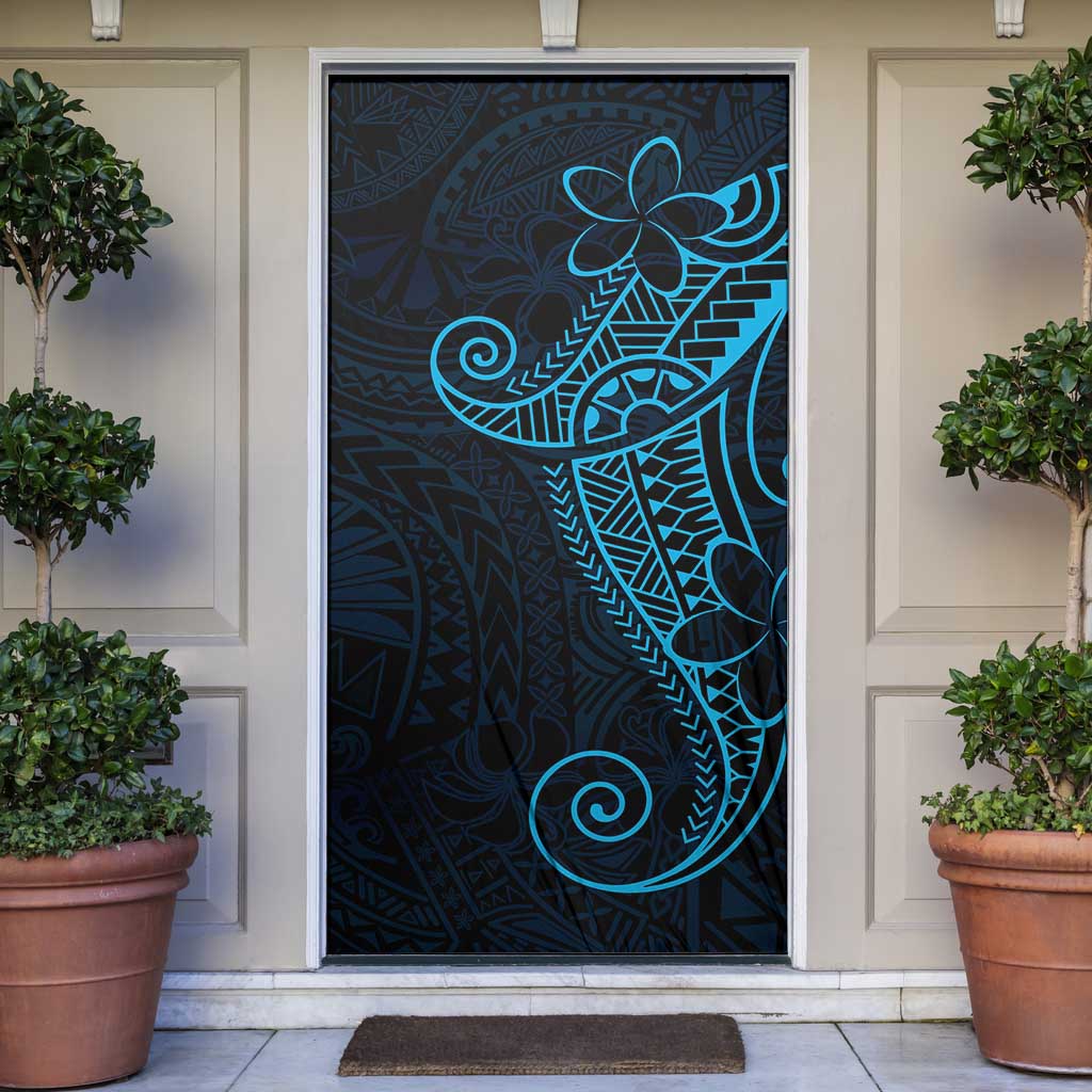 Black Blue Polynesian Tribal Door Cover - Polynesian Pride