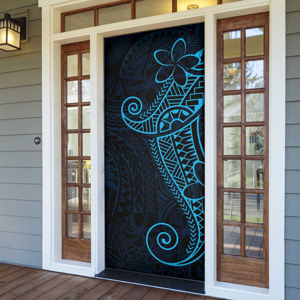 Black Blue Polynesian Tribal Door Cover - Polynesian Pride