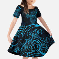 Black Blue Polynesian Tribal Family Matching Long Sleeve Bodycon Dress and Hawaiian Shirt - Polynesian Pride
