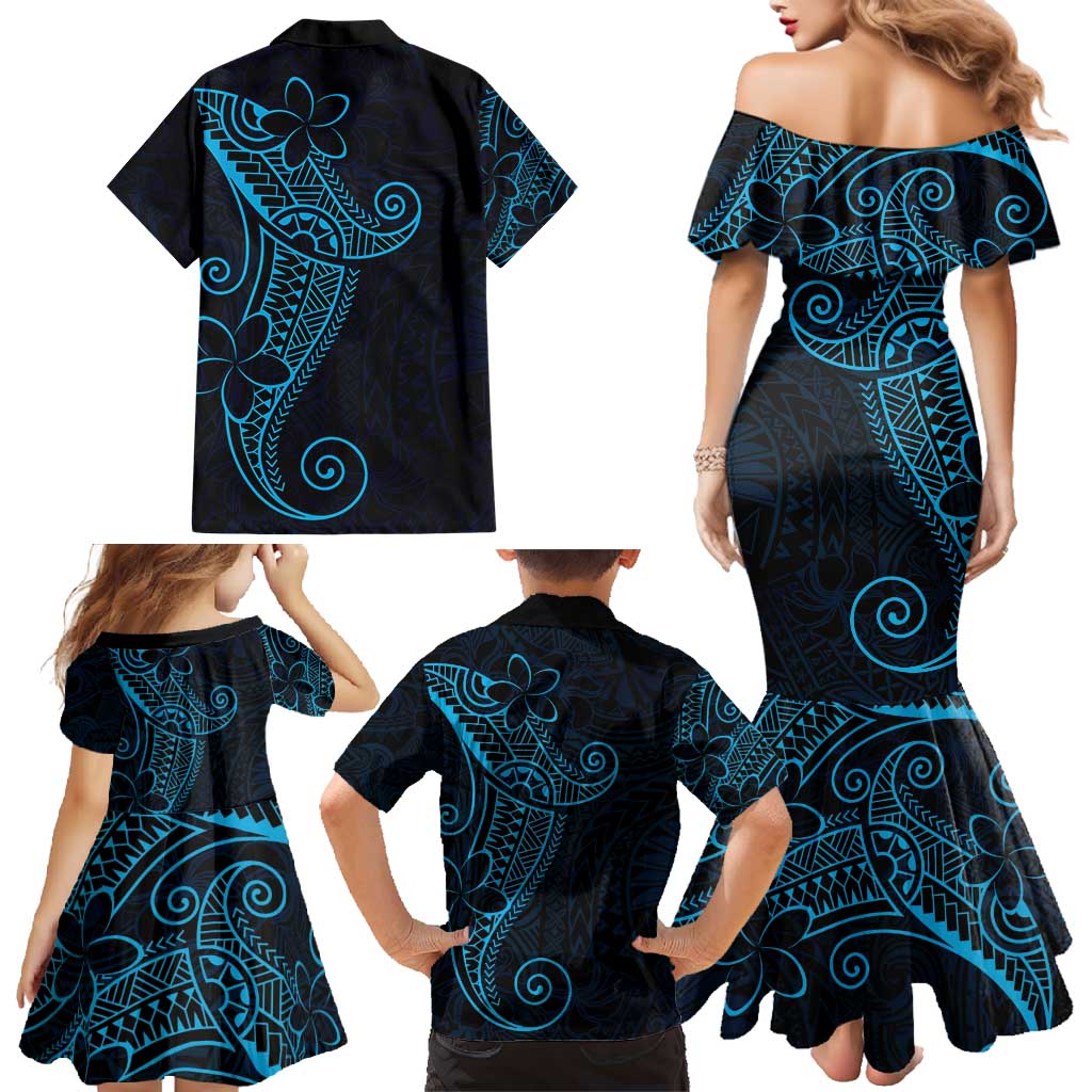 Black Blue Polynesian Tribal Family Matching Mermaid Dress and Hawaiian Shirt - Polynesian Pride