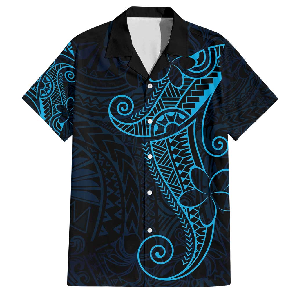Black Blue Polynesian Tribal Family Matching Off Shoulder Short Dress and Hawaiian Shirt - Polynesian Pride