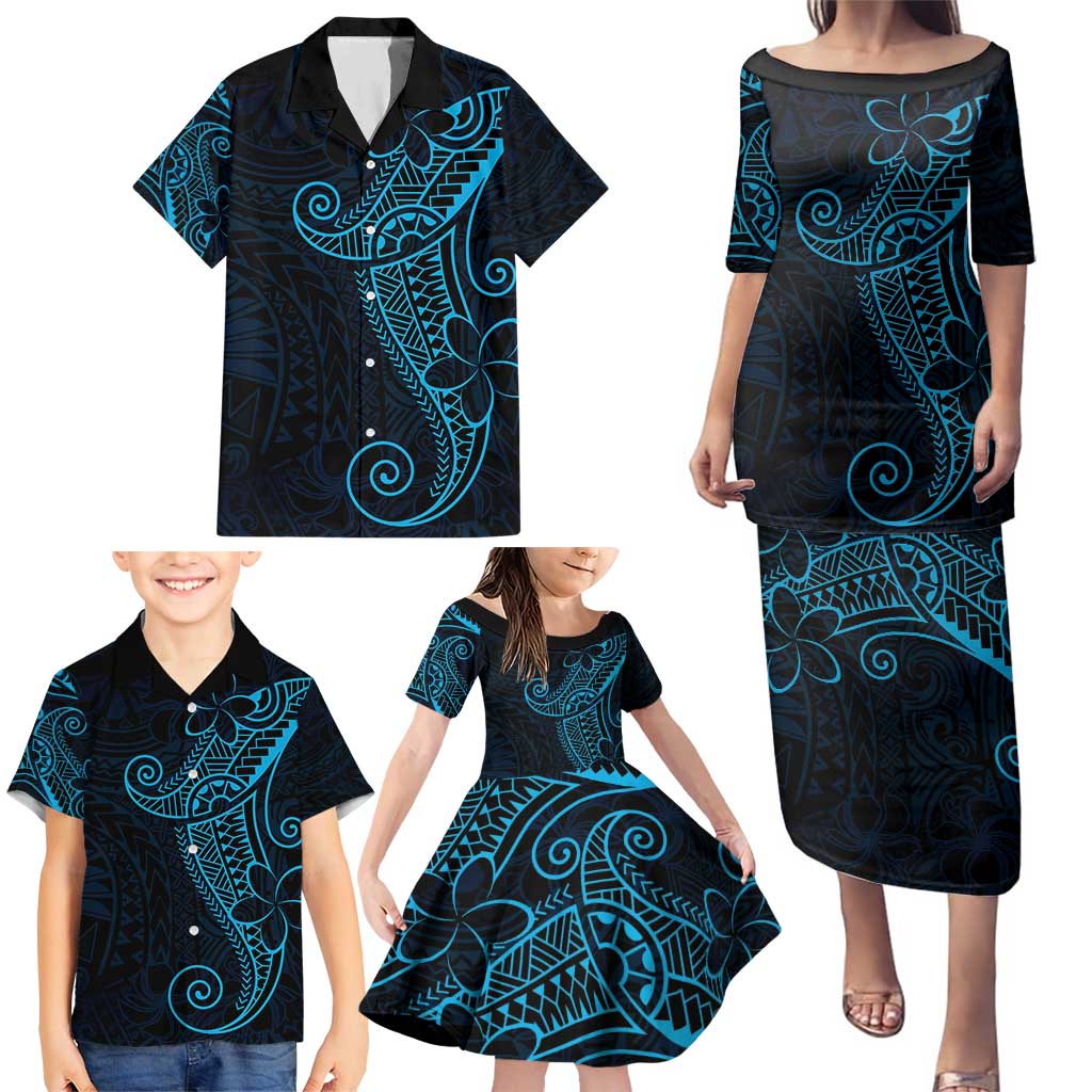 Black Blue Polynesian Tribal Family Matching Puletasi and Hawaiian Shirt - Polynesian Pride