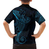 Black Blue Polynesian Tribal Family Matching Short Sleeve Bodycon Dress and Hawaiian Shirt - Polynesian Pride