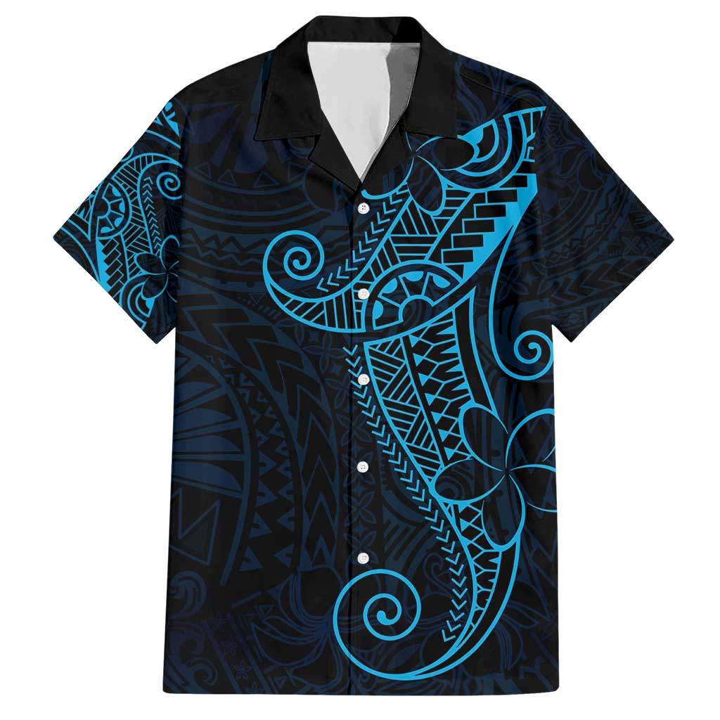 Black Blue Polynesian Tribal Family Matching Short Sleeve Bodycon Dress and Hawaiian Shirt - Polynesian Pride