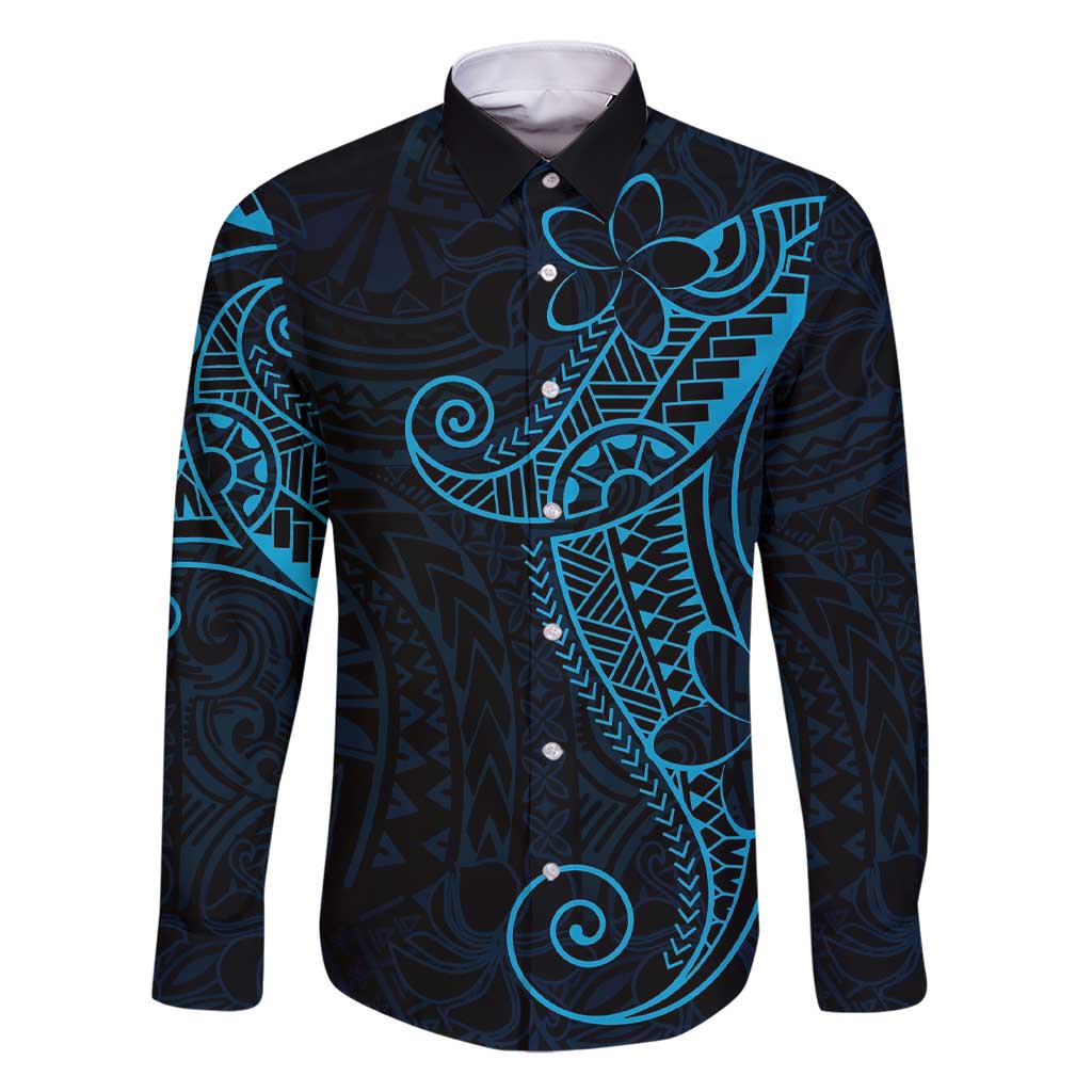 Black Blue Polynesian Tribal Family Matching Short Sleeve Bodycon Dress and Hawaiian Shirt - Polynesian Pride