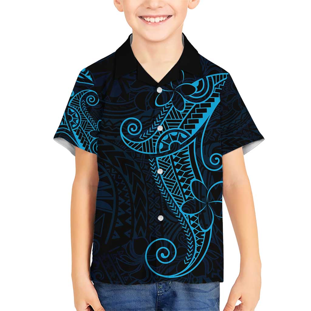 Black Blue Polynesian Tribal Family Matching Short Sleeve Bodycon Dress and Hawaiian Shirt - Polynesian Pride