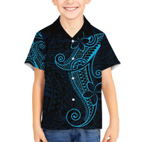Black Blue Polynesian Tribal Family Matching Short Sleeve Bodycon Dress and Hawaiian Shirt - Polynesian Pride
