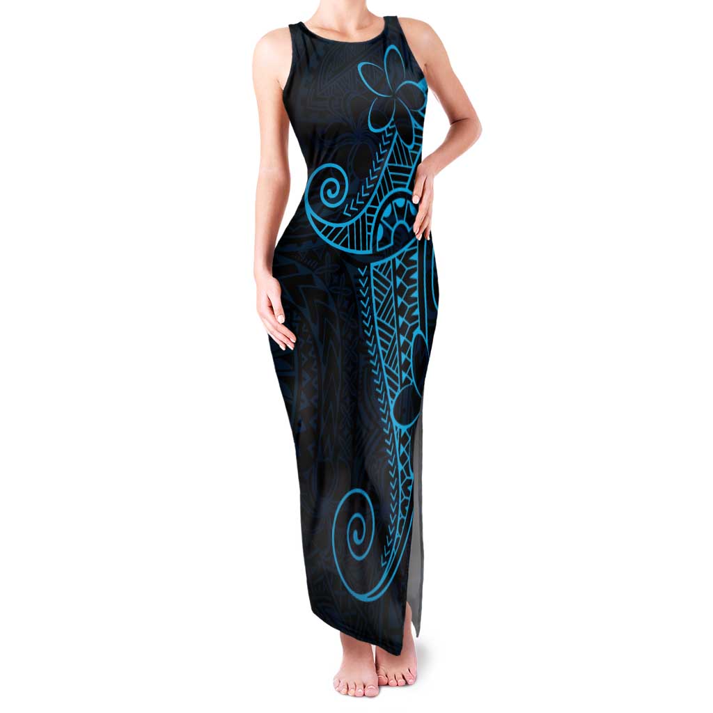Black Blue Polynesian Tribal Family Matching Tank Maxi Dress and Hawaiian Shirt - Polynesian Pride