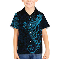 Black Blue Polynesian Tribal Kid Hawaiian Shirt - Polynesian Pride