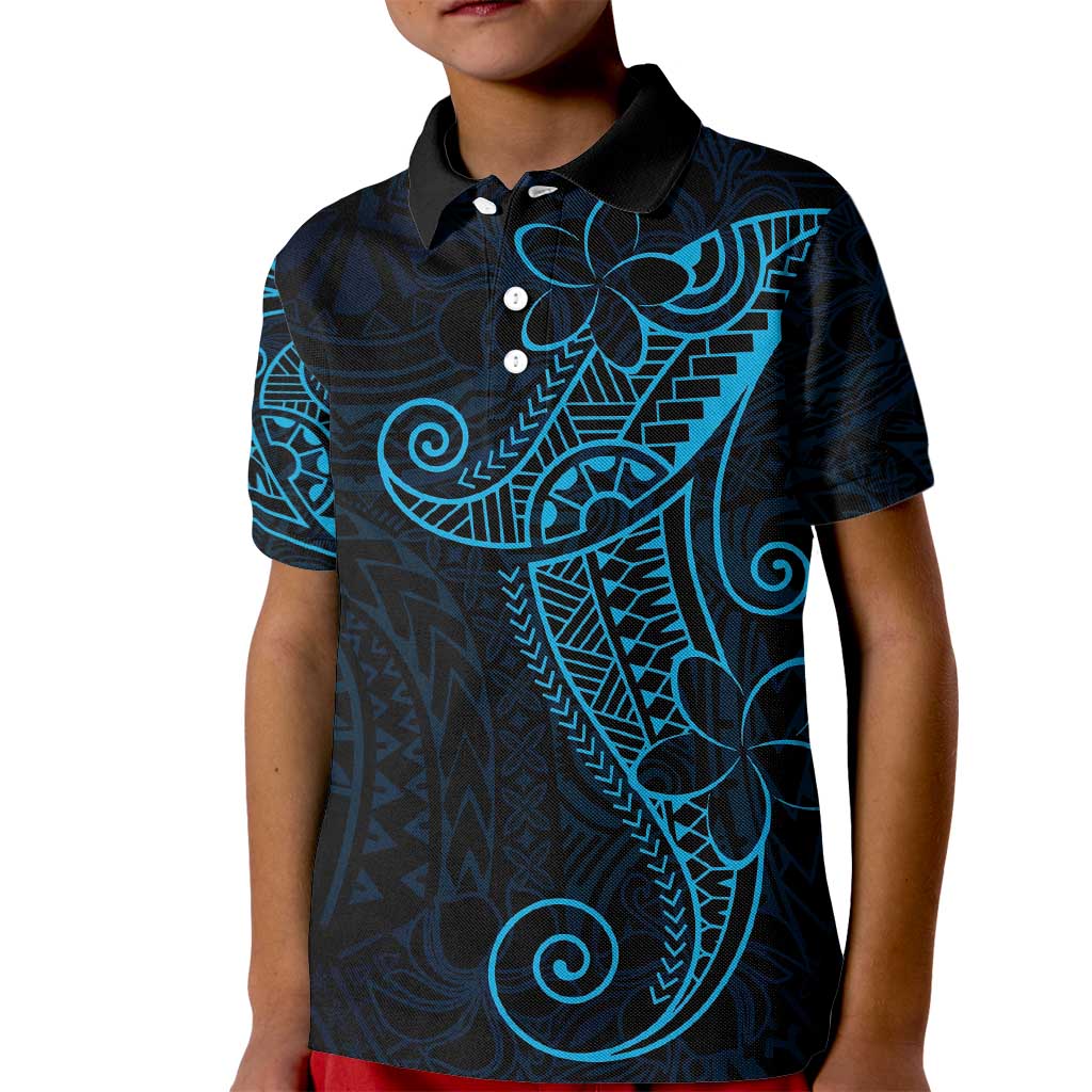 Black Blue Polynesian Tribal Kid Polo Shirt - Polynesian Pride