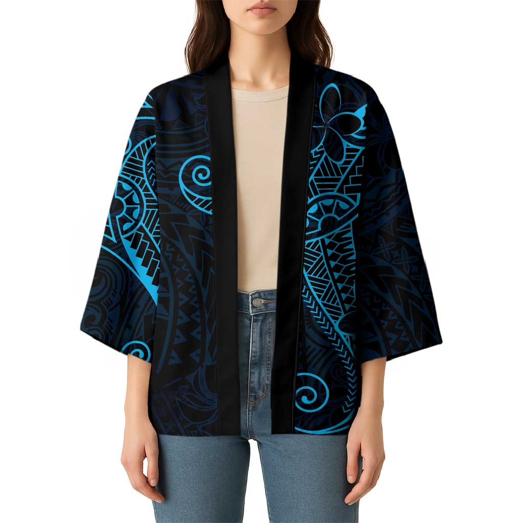 Black Blue Polynesian Tribal Kimono - Polynesian Pride