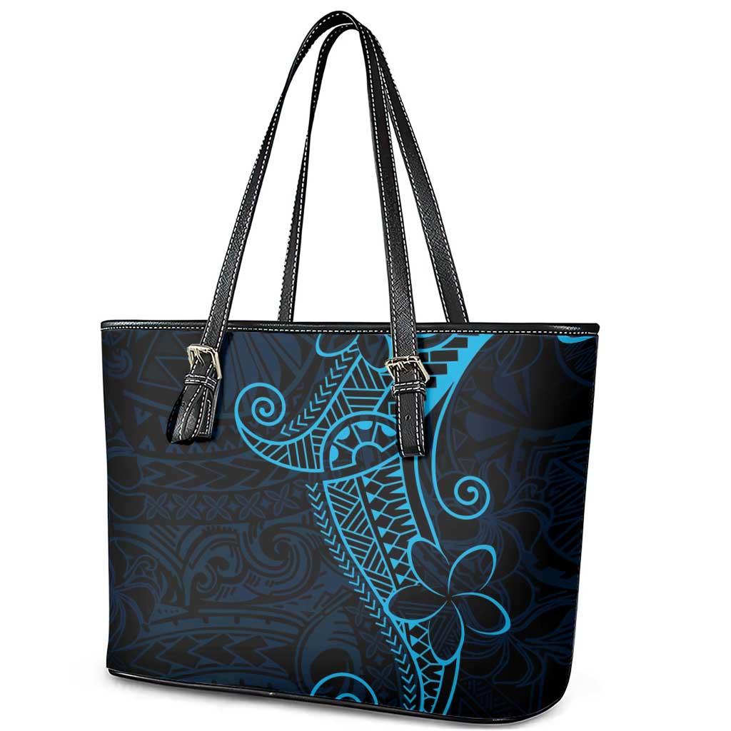 Black Blue Polynesian Tribal Leather Tote Bag - Polynesian Pride