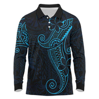 Black Blue Polynesian Tribal Long Sleeve Polo Shirt - Polynesian Pride