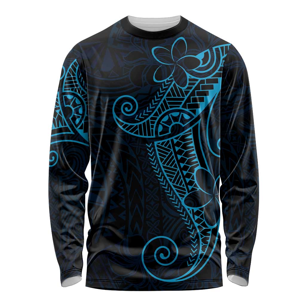 Black Blue Polynesian Tribal Long Sleeve Shirt - Polynesian Pride
