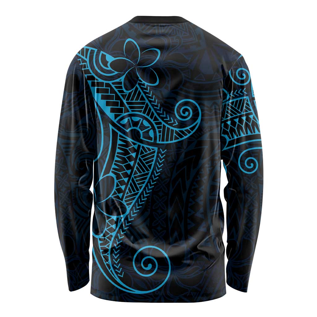 Black Blue Polynesian Tribal Long Sleeve Shirt - Polynesian Pride