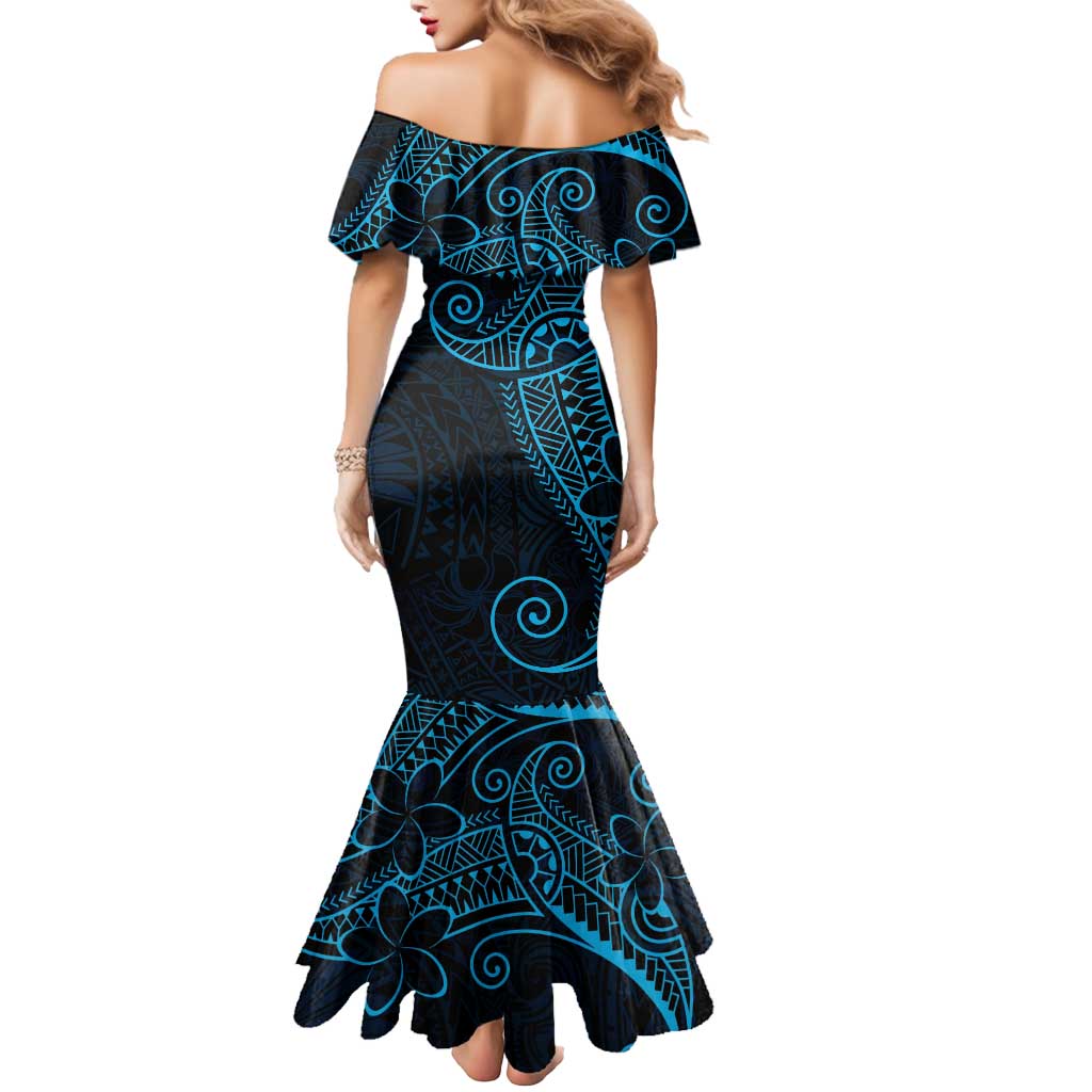 Black Blue Polynesian Tribal Mermaid Dress - Polynesian Pride