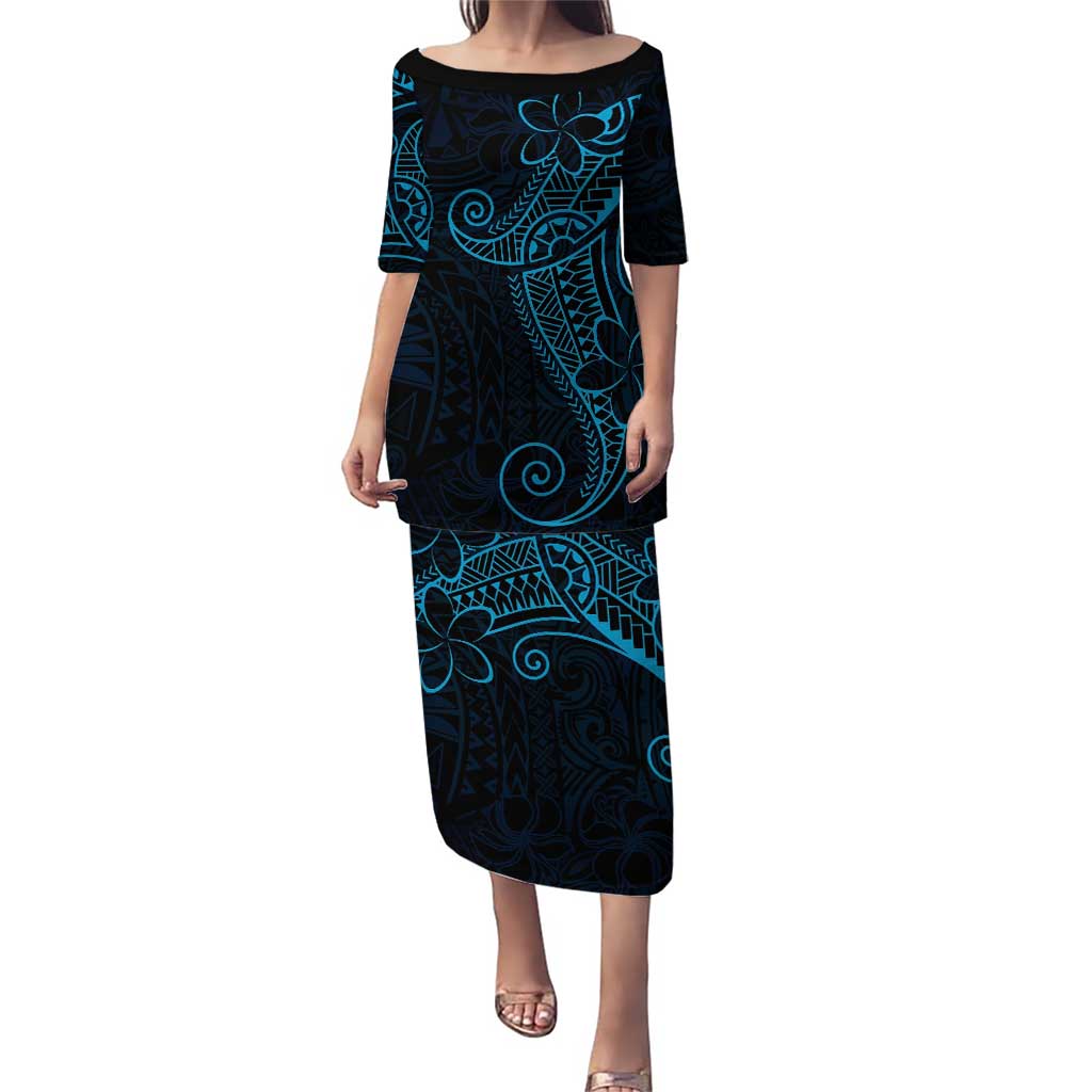 Black Blue Polynesian Tribal Puletasi - Polynesian Pride