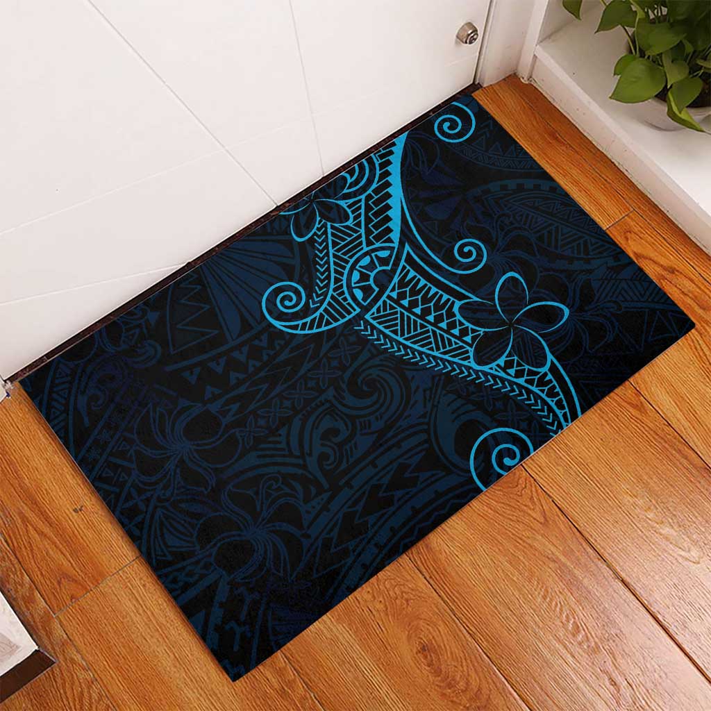 Black Blue Polynesian Tribal Rubber Doormat - Polynesian Pride