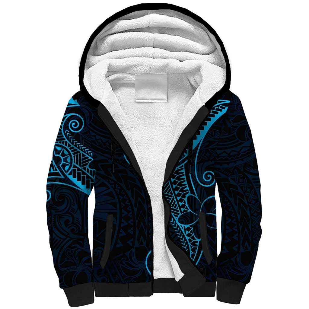 Black Blue Polynesian Tribal Sherpa Hoodie - Polynesian Pride