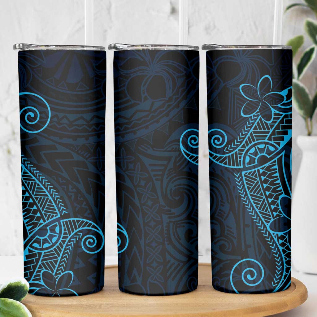 Black Blue Polynesian Tribal Skinny Tumbler - Polynesian Pride