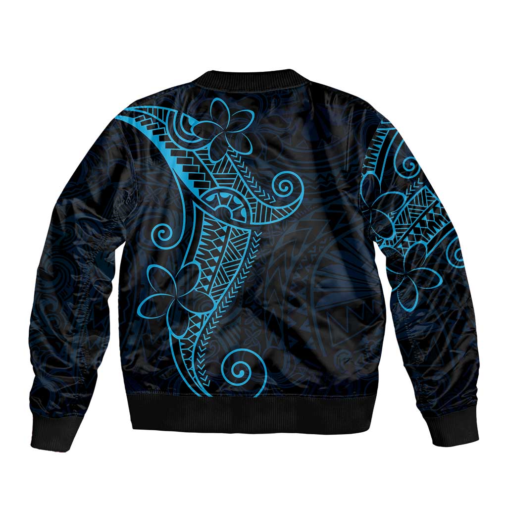 Black Blue Polynesian Tribal Sleeve Zip Bomber Jacket - Polynesian Pride