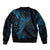 Black Blue Polynesian Tribal Sleeve Zip Bomber Jacket - Polynesian Pride