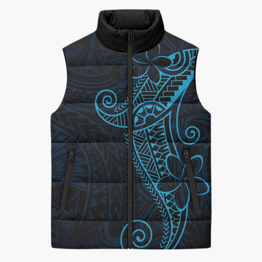 Black Blue Polynesian Tribal Sleeveless Puffer Jacket - Polynesian Pride
