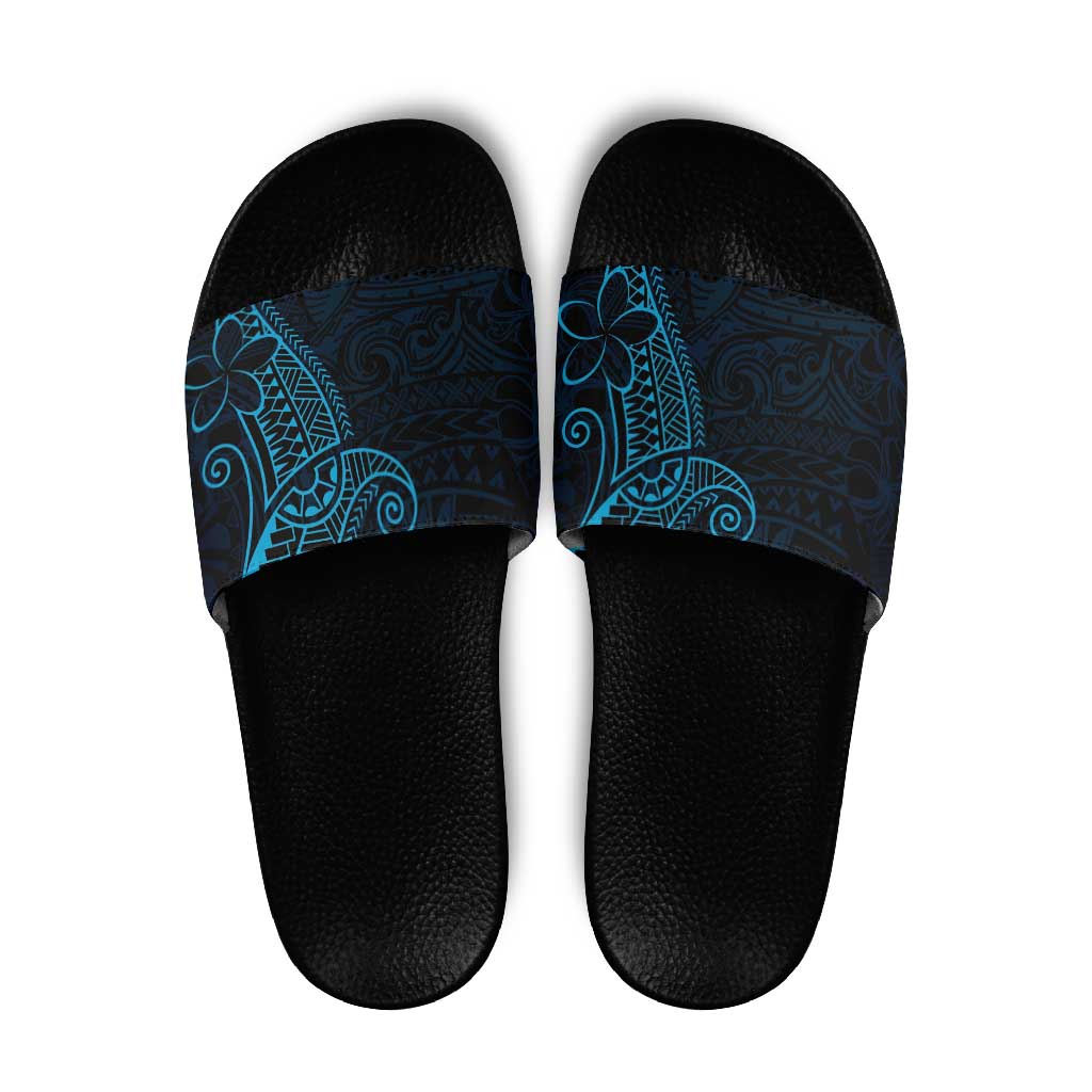 Black Blue Polynesian Tribal Slide Sandals - Polynesian Pride