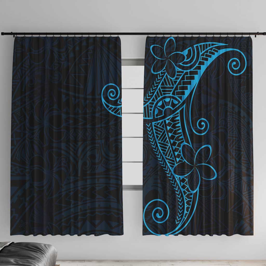 Black Blue Polynesian Tribal Window Curtain - Polynesian Pride