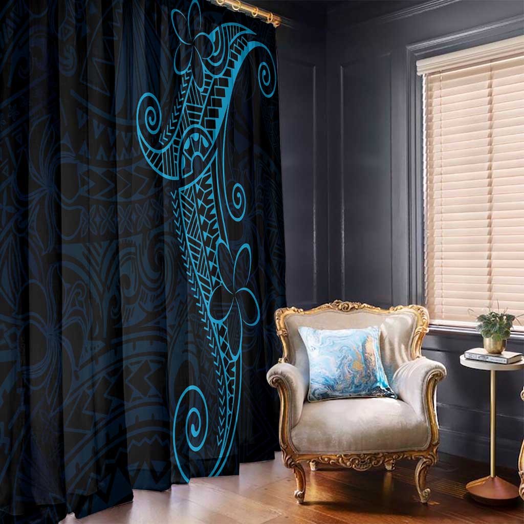 Black Blue Polynesian Tribal Window Curtain - Polynesian Pride