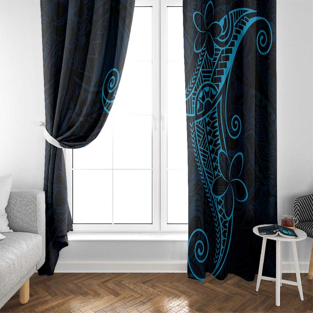 Black Blue Polynesian Tribal Window Curtain - Polynesian Pride