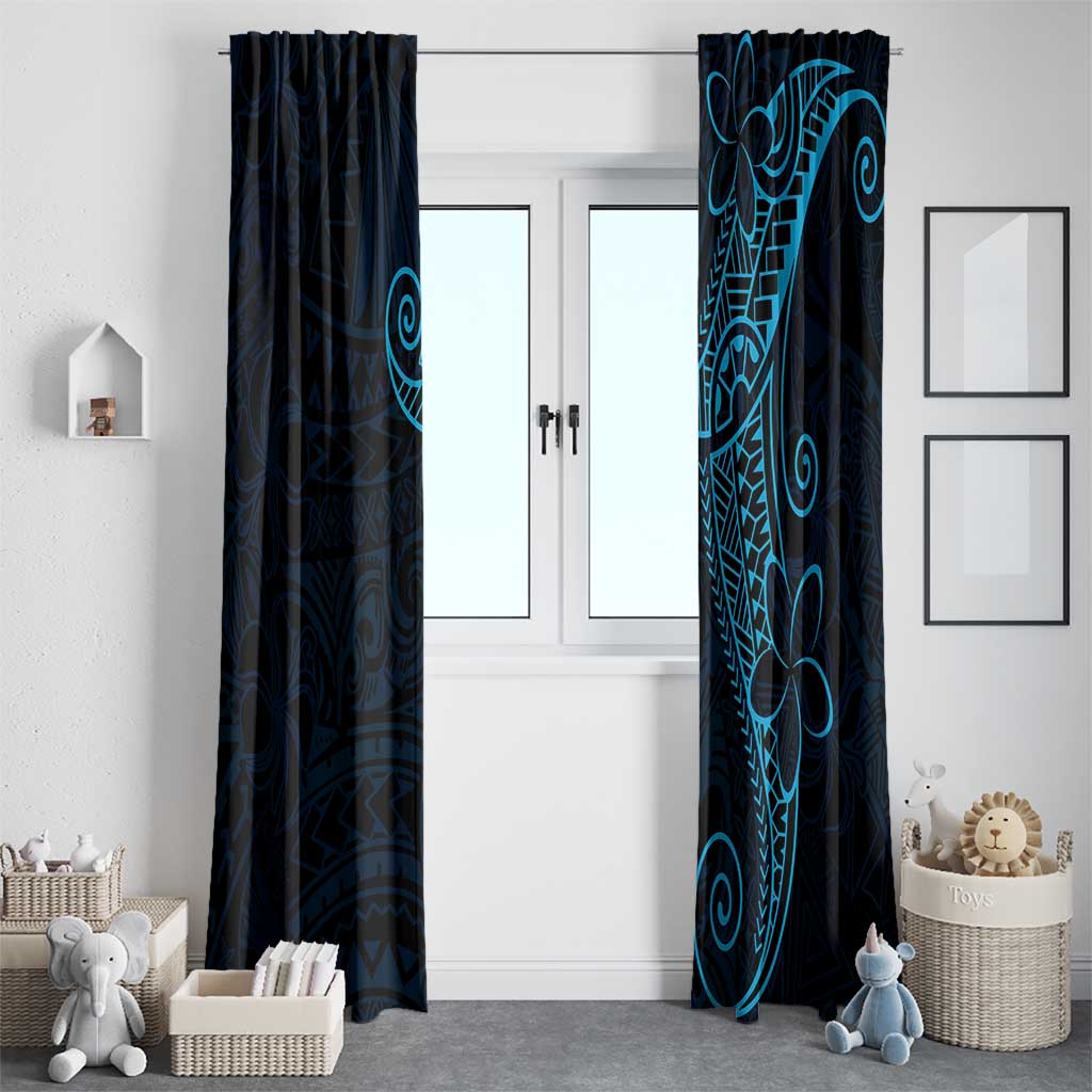 Black Blue Polynesian Tribal Window Curtain - Polynesian Pride