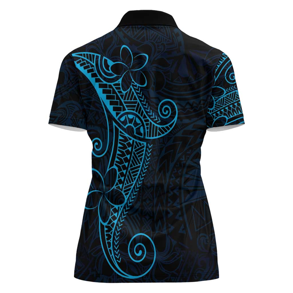 Black Blue Polynesian Tribal Women Polo Shirt - Polynesian Pride