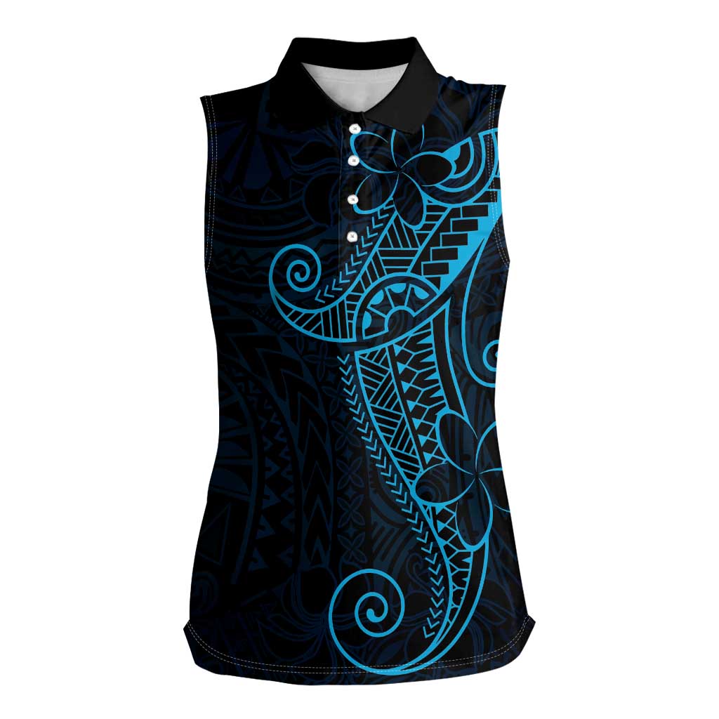Black Blue Polynesian Tribal Women Sleeveless Polo Shirt - Polynesian Pride