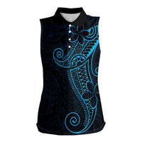 Black Blue Polynesian Tribal Women Sleeveless Polo Shirt - Polynesian Pride