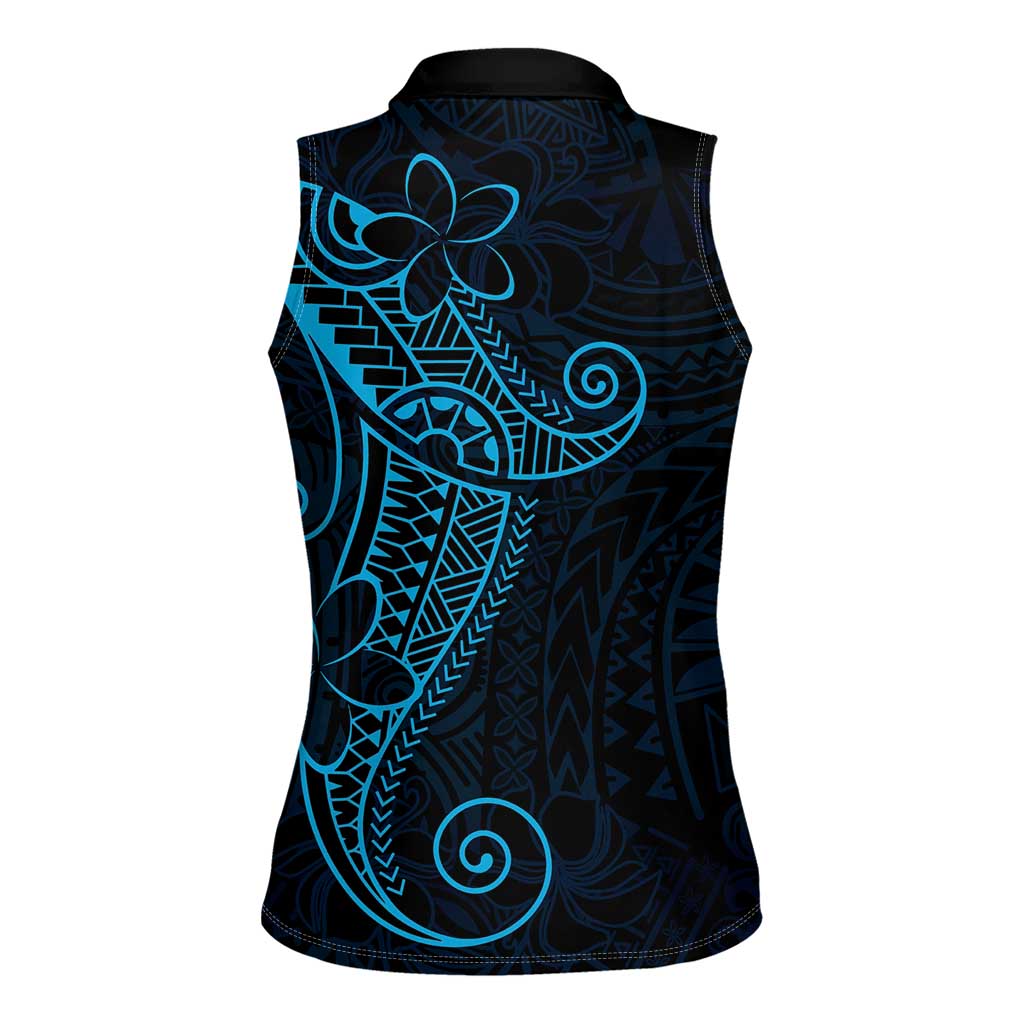 Black Blue Polynesian Tribal Women Sleeveless Polo Shirt - Polynesian Pride