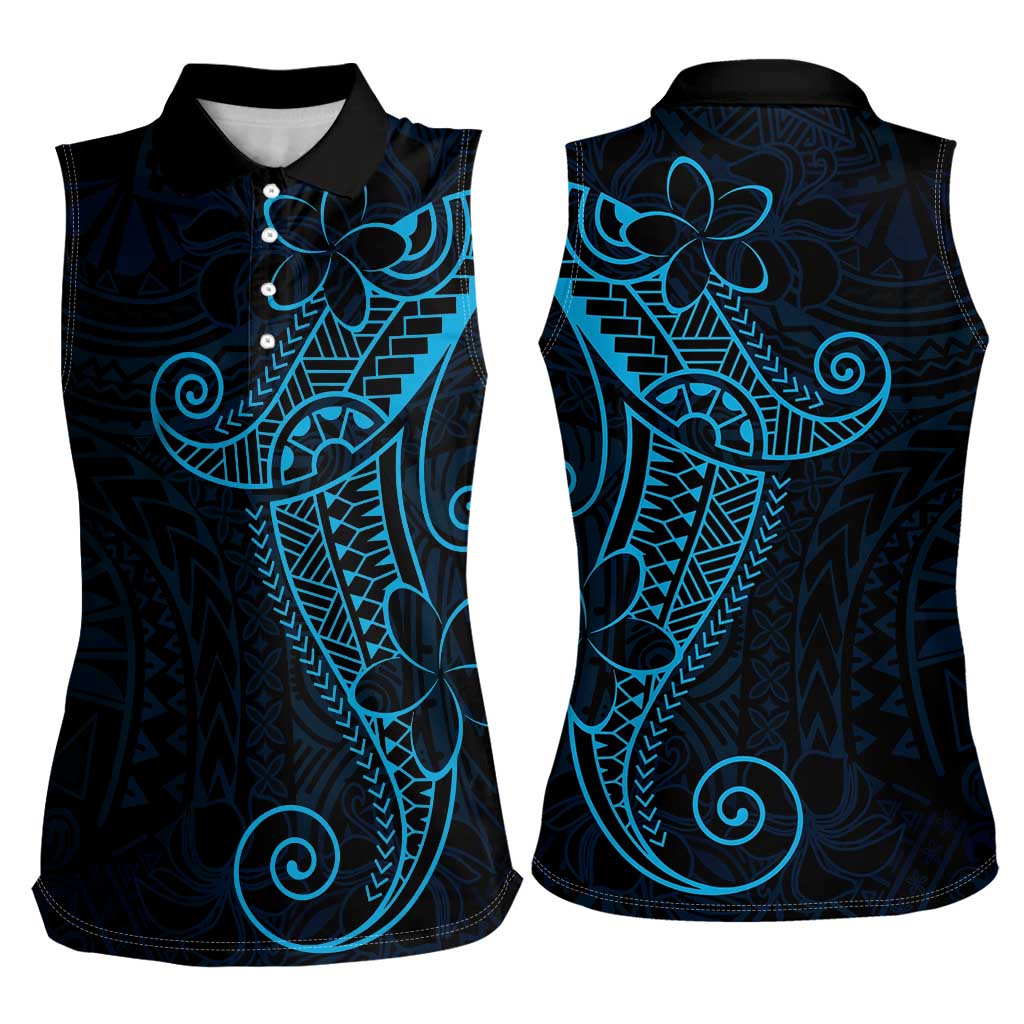 Black Blue Polynesian Tribal Women Sleeveless Polo Shirt - Polynesian Pride