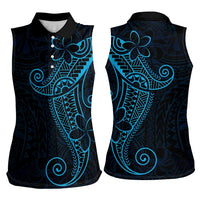Black Blue Polynesian Tribal Women Sleeveless Polo Shirt - Polynesian Pride