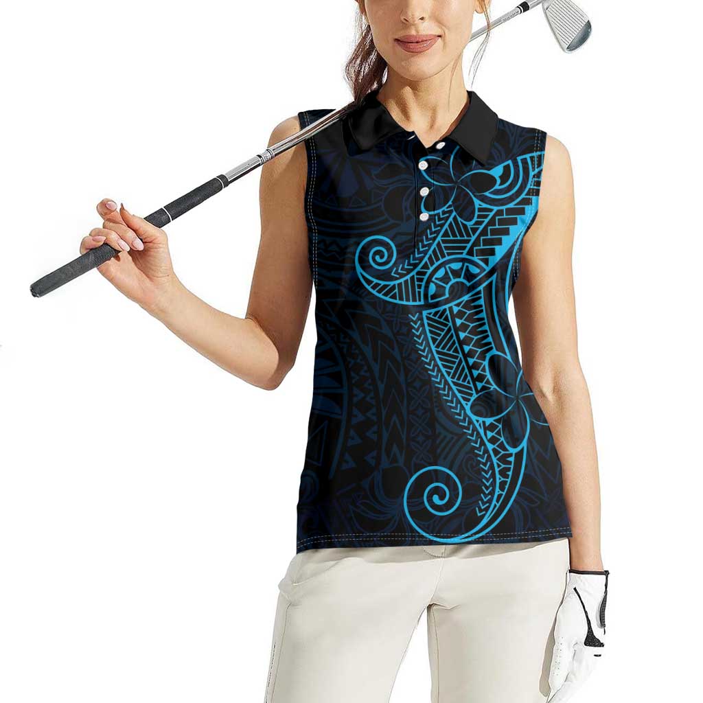 Black Blue Polynesian Tribal Women Sleeveless Polo Shirt - Polynesian Pride