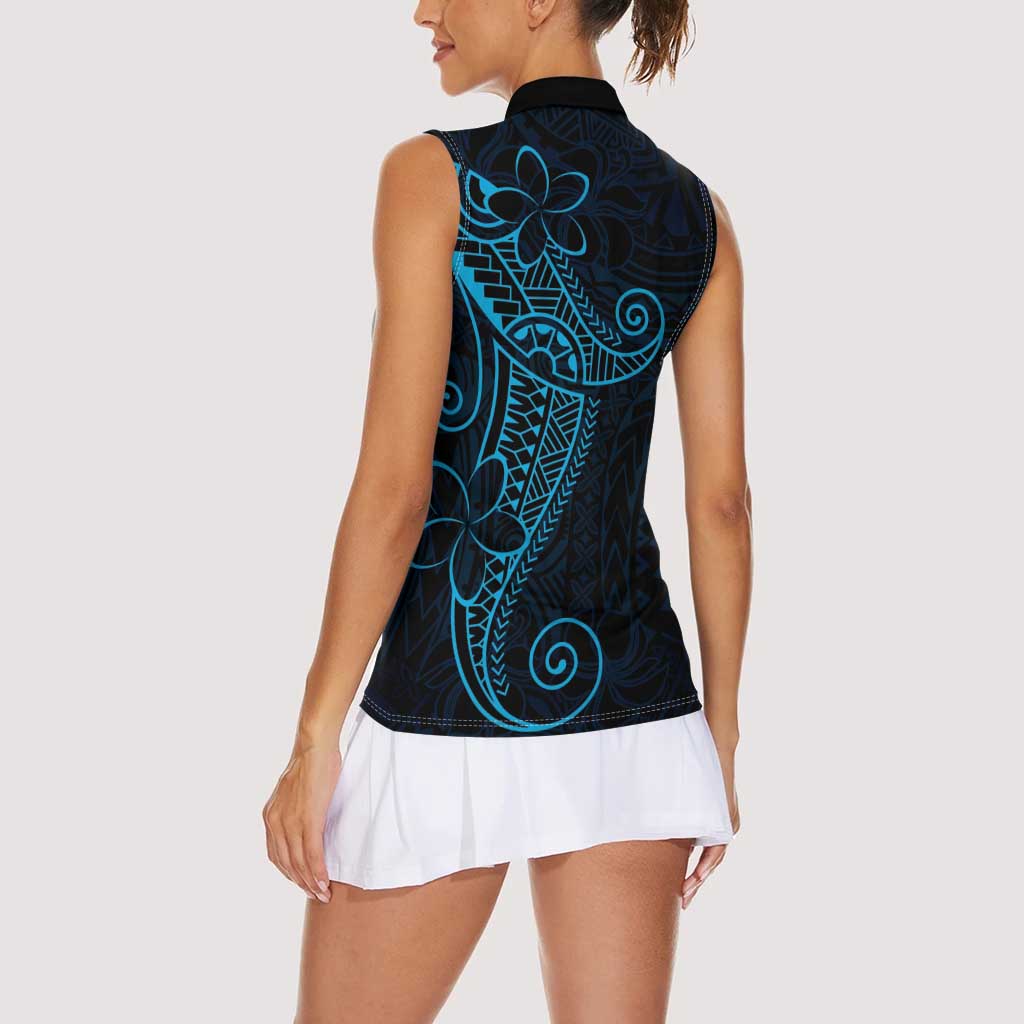 Black Blue Polynesian Tribal Women Sleeveless Polo Shirt - Polynesian Pride