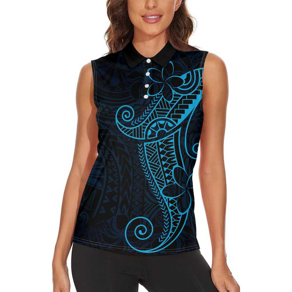 Black Blue Polynesian Tribal Women Sleeveless Polo Shirt - Polynesian Pride