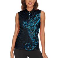 Black Blue Polynesian Tribal Women Sleeveless Polo Shirt - Polynesian Pride
