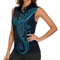 Black Blue Polynesian Tribal Women Sleeveless Polo Shirt - Polynesian Pride