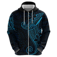 Black Blue Polynesian Tribal Zip Hoodie - Polynesian Pride