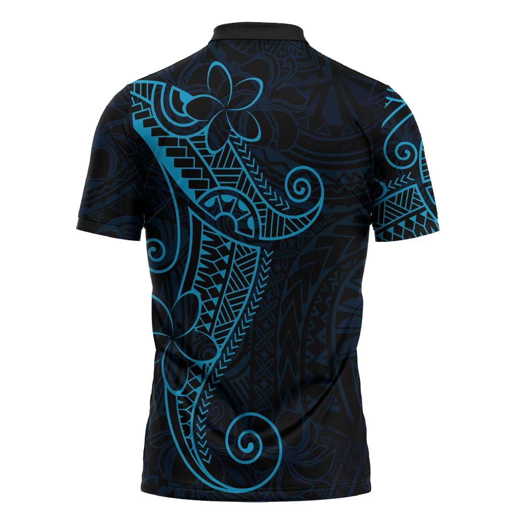 Black Blue Polynesian Tribal Zipper Polo Shirt - Polynesian Pride