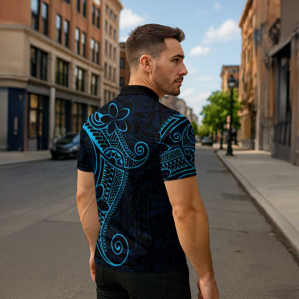Black Blue Polynesian Tribal Zipper Polo Shirt - Polynesian Pride