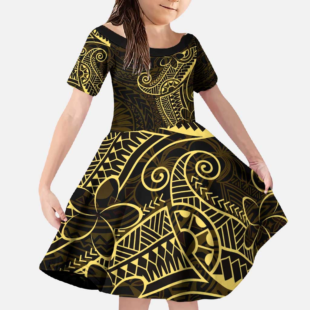 Black Gold Polynesian Tribal Family Matching Long Sleeve Bodycon Dress and Hawaiian Shirt - Polynesian Pride