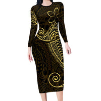 Black Gold Polynesian Tribal Family Matching Long Sleeve Bodycon Dress and Hawaiian Shirt - Polynesian Pride