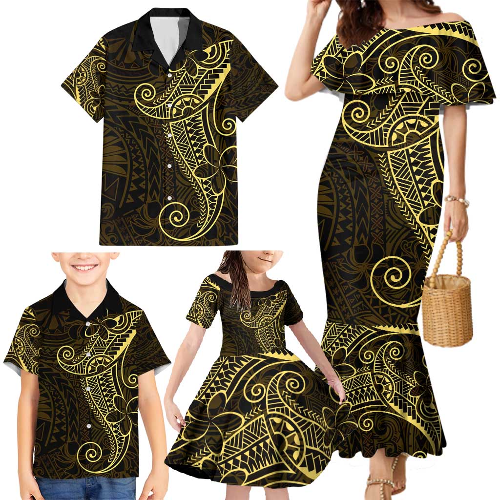 Black Gold Polynesian Tribal Family Matching Mermaid Dress and Hawaiian Shirt - Polynesian Pride