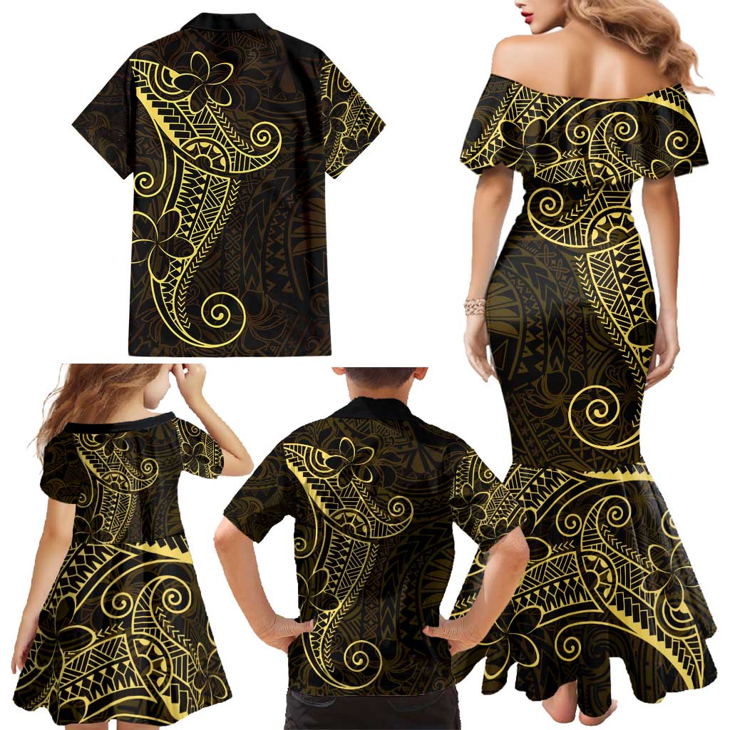 Black Gold Polynesian Tribal Family Matching Mermaid Dress and Hawaiian Shirt - Polynesian Pride